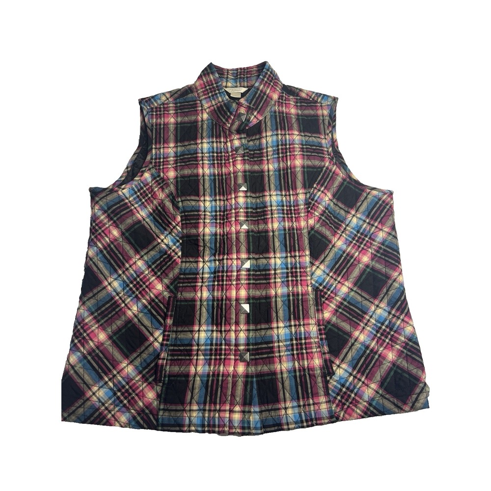 Christopher & Banks Quilted Plaid Vest Women L Preppy Outdoor Classic Office